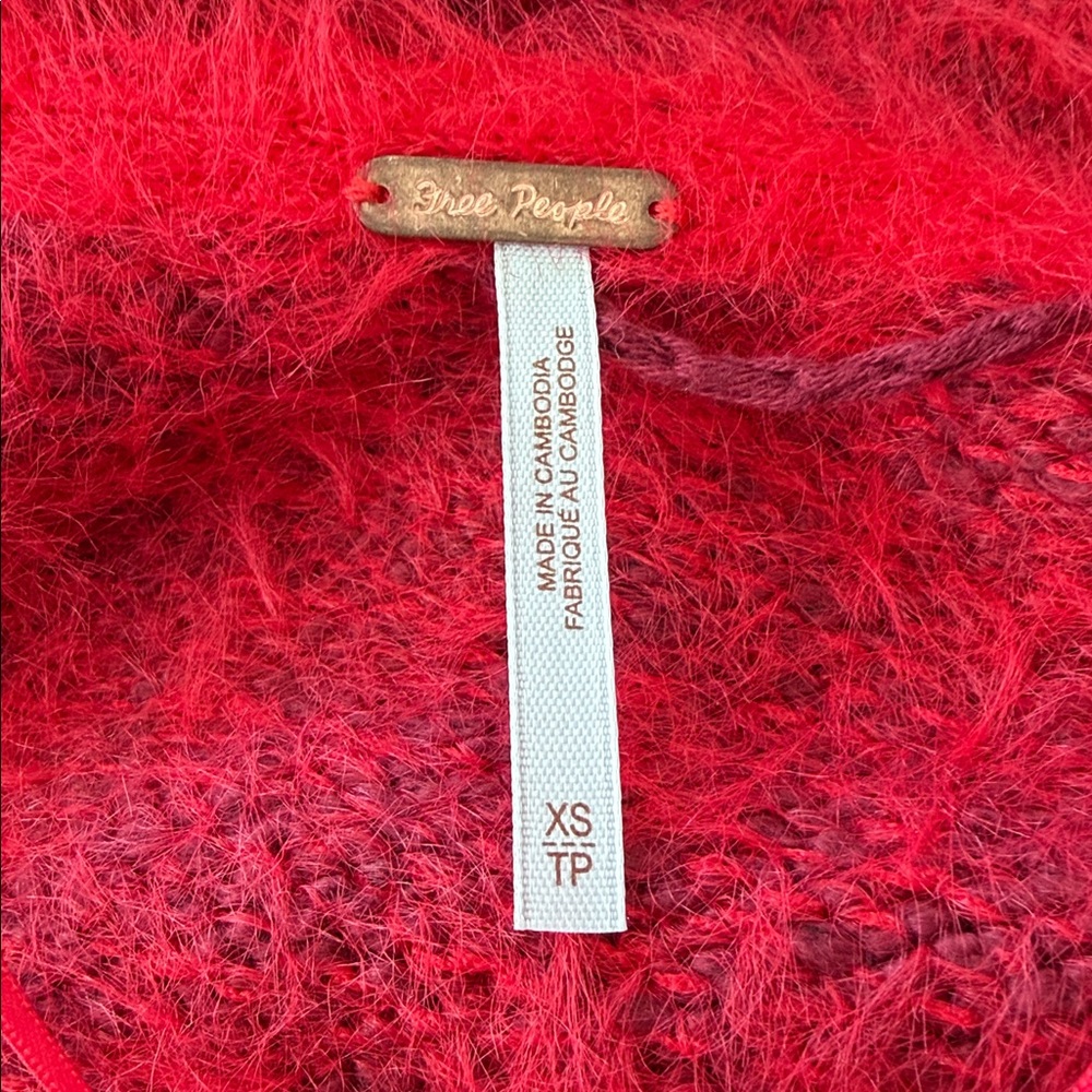 Free People Sparrow Pullover Fuzzy V-neck Sweater. XS Red.‎ Oversized. Boho. - Picture 4 of 7